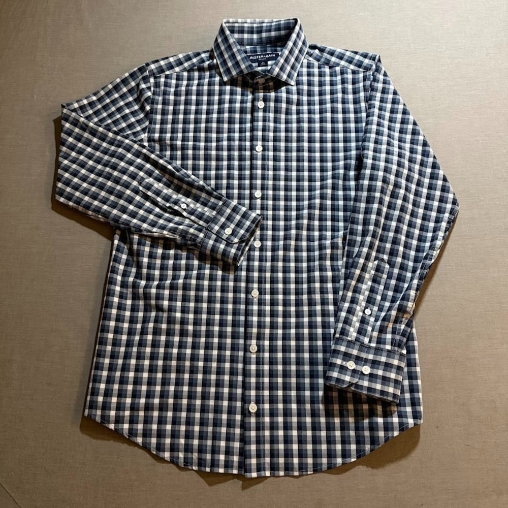 Mizzen + Main Leeward Shirt Adult Small Blue Check Button Up Long Sleeve.
